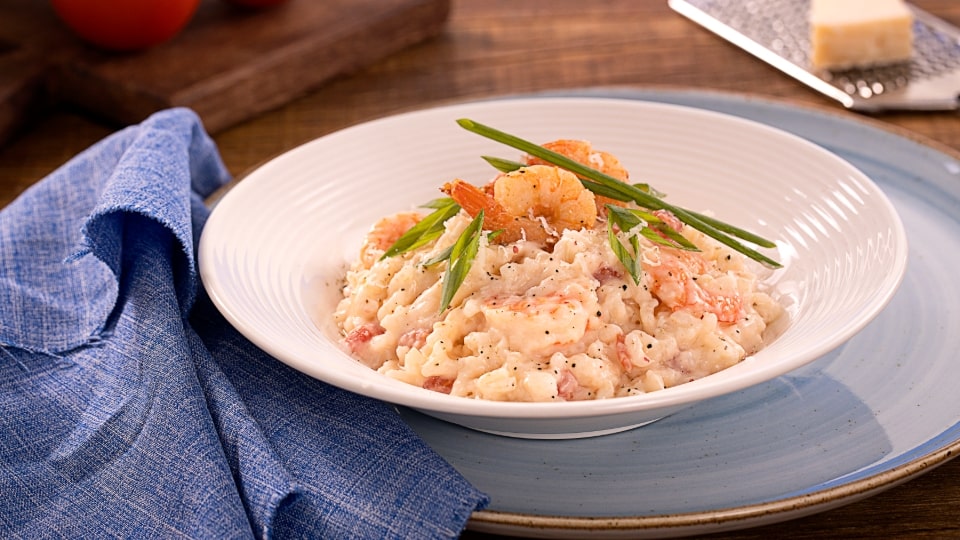 Risoto de Camarão com Creme de Ricota