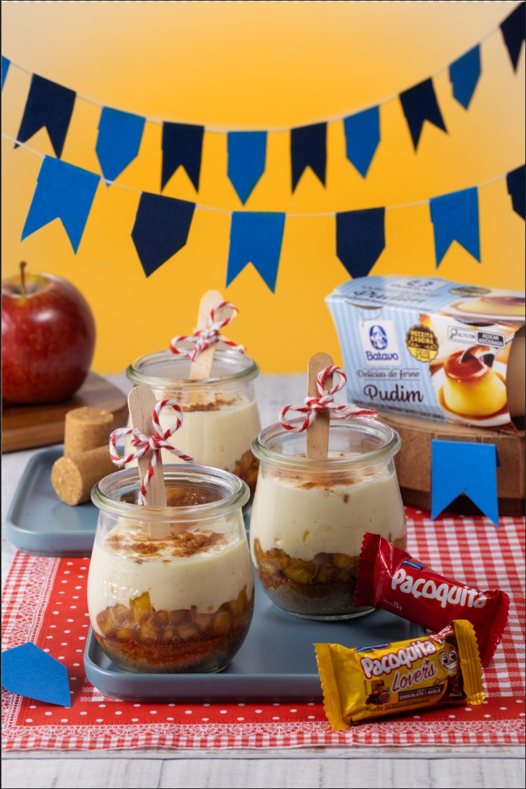 Docinho de Pudim com Maçã e Paçoquita